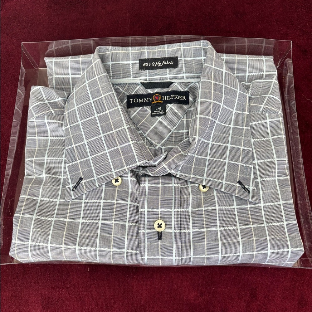 Tommy Hilfiger, blue and gray check shirt 80% two ply fabric